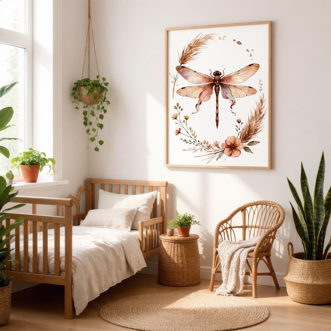 Boho Dragonfly Nursery Wall Art | Watercolor Dragonfly Print ...