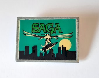 Vintage Saga-badge, pin rockband uit de jaren 80, Canadian Prog Rock Collectible, klassieke tourmemorabilia