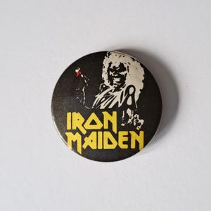 Vintage Iron Maiden Badge, 1980s Metal Band Pin, Eddie Mascot Collectible, Original Rock Badge
