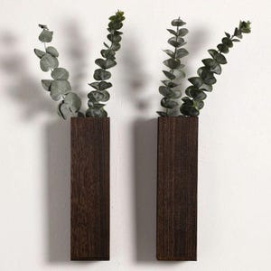 Boho Wooden Wall Planter Set: Farmhouse Decor, Fluted Vase (11.8 x 2.8 in