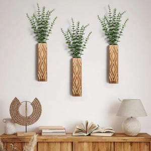 Boho Wooden Wall Vase: Rustic Farmhouse Home Decor