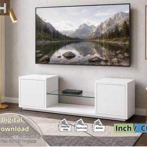 Modern TV Console Plan | Open Bay, 2-Door Cabinet (Digital Download)