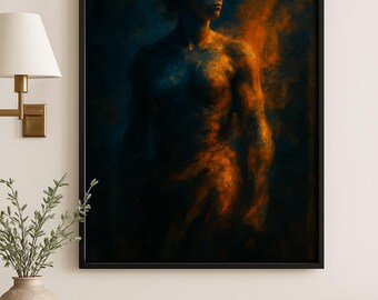 Firelight Form - Chiaroscuro Frauenportrait | Druckbare Wandkunst | Avantgarde Impressionist Digitaldruck | Bold Dramatisches Dekor