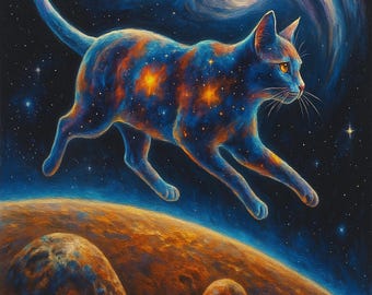 Kosmische Katze Art Print - Weltraum Galaxie Katze Wandkunst | Digitaler Download Poster | Psychedelische himmlische Katze Dekor | Druckbare Universum Tier Kunst