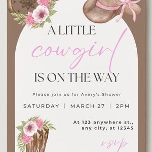 A Little Cowgirl is on Her Way Invitation – Western Baby Shower Invite – Rustic Cowgirl Baby Shower- Editable Template - Canvas
