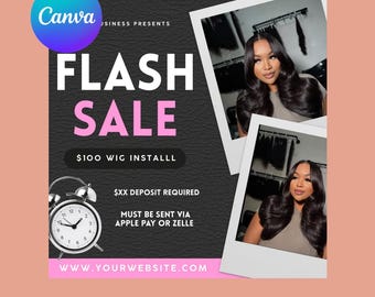 Flash Sale Flyer, Beauty Flyer, Flash Sale Template, DIY Canva Flyer, Wig, Lash, Hair, Nail Flyer, Special Deal Sale Flyer