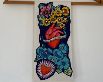 Hearts and Flowers Towel-Amor de mi Amores-Embroidered Appliqué-Washable Cotton