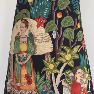 Frida's Garden Artist Full Apron-Monkeys-Parrots-Flowers-Folklorico Appliqué Pocket-Washable Cotton-Lined-Reversible-2 Aprons in 1 image 5