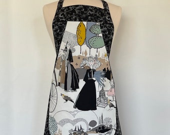 Bird Lady Full Apron-Ghastlies-Witches-Gothic-Steampunk-Washable Cotton-Alexander Henry-Appliqué Pocket-Lined-Reversible