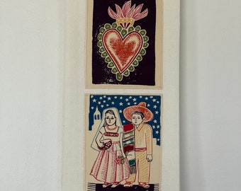 Sacred Heart and Folklorico Couple Towel-Vintage Alexander Henry Fabric-Embroidered Appliqués-Washable Cotton