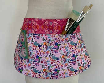 Hummingbirds-Flowers Utility Apron-3 Pockets-Vendor-Teacher-Artist-Crafter-Washable Cotton-Fully Lined