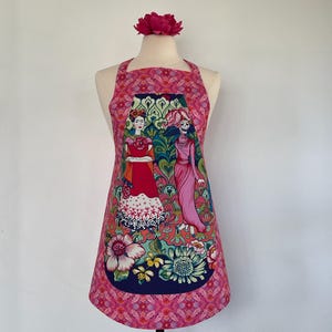 Konstnär Frida Catrina Helförkläde-OOP-En Henry-De dödas dag-Muertos-Applikerad ficka-Bomull-Vändbar