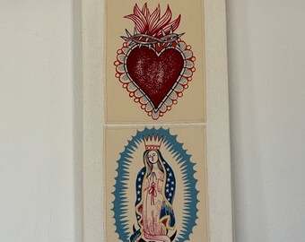 Sacred Heart and Guadalupe Towel-Vintage Alexander Henry-Embroidered Appliqué-Washable Cotton