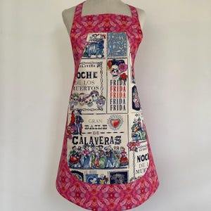 Frida K Skeletons Full Apron-Day of the Dead-Muertos-Baile Calavera-OOP Out of Print Alexander Henry Appliqué Pocket