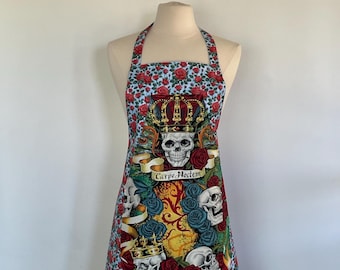 Schädel Rosen Tag der Toten Vollschürze-Dia de los Muertos-OOP A. Henry Appliqué Pocket