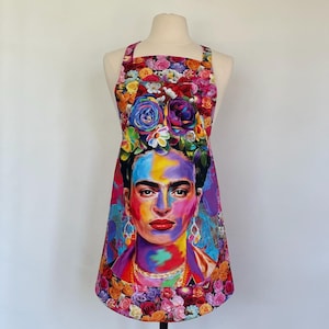 Frida K-Flowers Helförkläde-Konstnär-Målare-Applikerad Ficka-Tvättbar Bomull-Vändbar