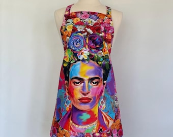 Frida K-Flowers Schürze-Künstler-Maler-Applikation Taschen-Waschbare Baumwolle-Reversible