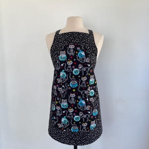 Roliga Katter Helförkläde-Sockerskallar-De Dödas Dag-Muertos-Applikerad Haklappsficka-Bomull-Vändbar