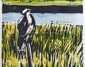 Osprey at Cape May Hand-colored Linocut