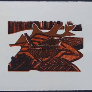 Winter Wren in Leaves Woodcut/Linocut image 2