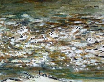 Piping Plovers at Stone Harbor Watercolor Painting