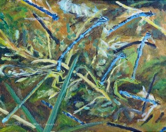 Stream Bluet Damselflies en Papermill Run Pintura acrílica