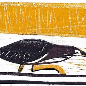 Crouching Green Heron Woodcut Print
