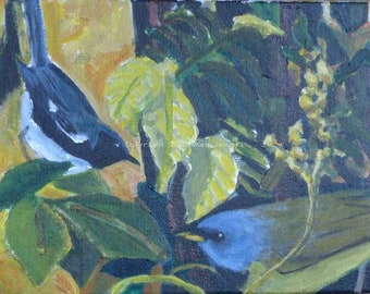 Mourning y pintura acrílica Blue Warblers de garganta negra