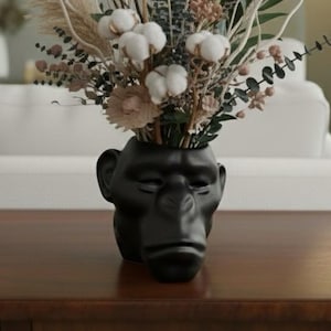 Jarrón con forma de cabeza de gorila, maceta de cerámica negra, decoración moderna para el hogar, regalo de inauguración, capacidad de 500 ml (17 oz)
