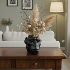 Vaso a forma di gorilla nero, vaso in ceramica a forma di testa di animale per la decorazione della casa.