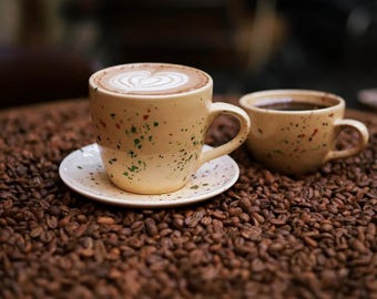 Taza de cerámica moteada de 350 ml (11,8 fl oz), taza de café hecha a mano con lunares, regalo de San Valentín