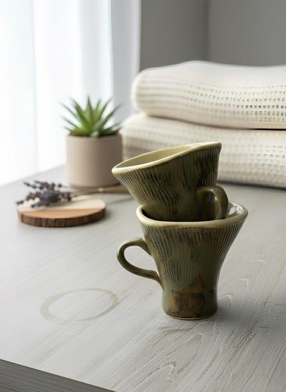 Handmade Ceramic Coffee Mug, Mushroom Shape Cup, Microwave Safe, Mug Without Handle