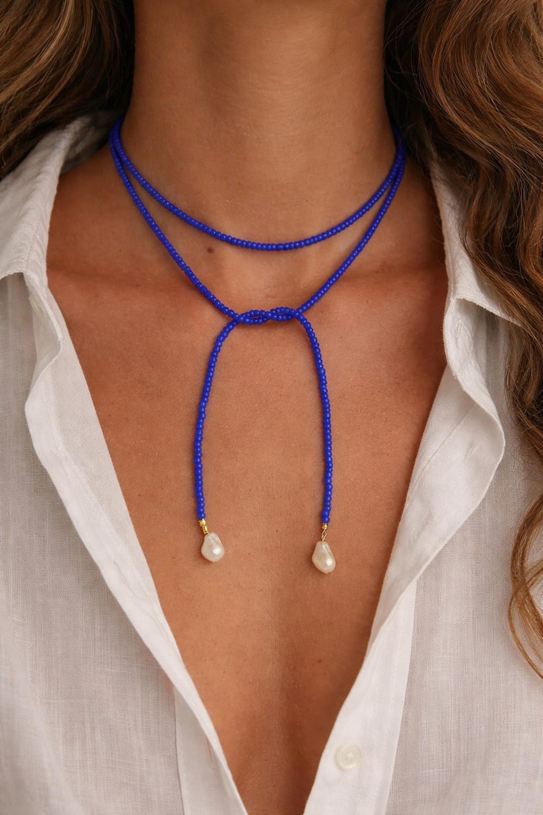 Beaded Lariat Necklace With Freshwater Pearls – Adjustable Y Necklace ...
