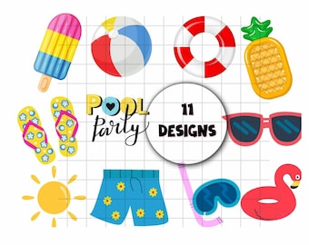 Pool Party Clipart Bundle: Summer Beach Designs (Digital Download)