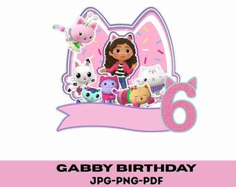 Gabby 6th Birthday PNG\ Cartoon Number 6 PNG\ Cute Kids Party Clipart Design