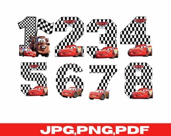 Cars Numbers PNG\ Racing Number PNG\ Car Birthday Number Clipart\ Kids Party Design