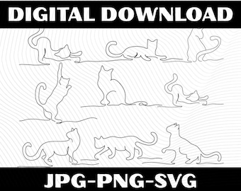 Cat Line Art SVG\ Minimal One Line Cat Drawing\ Elegant Pet Cricut Cut File