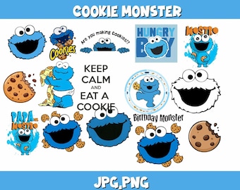 Cookie Monster PNG, Funny Cartoon Monster Clipart, Kids Birthday Design (Digital Download)