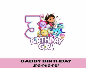 Gabby's Dollhouse 3rd Birthday PNG: Cartoon Number 3 Clipart (Digital Download)