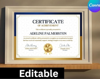 Certificate of Achievement Editable Template\ Award Certificate Design\ Printable Recognition Certificate