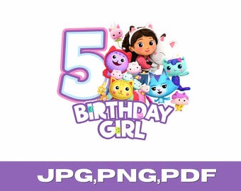 Gabby 5th Birthday PNG\ Cartoon Number 5 PNG\ Cute Kids Party Clipart Design