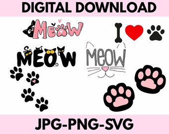 Meow SVG\ Cute Cat Quote Cut File\ Funny Cat Lover Cricut Design