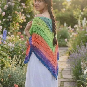 Boho Rainbow Triangular Shawl Crochet, Easy Crochet for Beginner, Handmade Scarf Gift, Lightweight Summer Shawl, Instant PDF Download