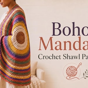 Boho-Mandala-Häkeltuch-Anleitung, einfaches Häkelprojekt für Anfänger, ohne Nähen, farbenfrohes Stricktuch, ideales Geburtstagsgeschenk für Frauen