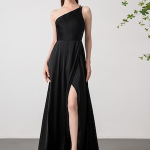 Chiffon Black DRESS, Satin Mermaid Evening Gown, Formal Prom Dress, Elegant Black Tie Dress, Floor Length Party Gown, Wedding Guest Outfit