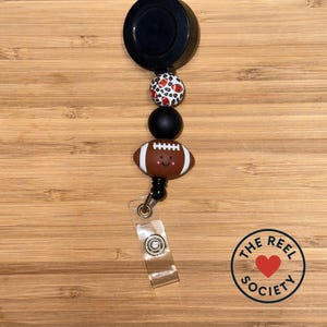 Football Badge Reel: Leopard Print Beads, Retractable ID Holder