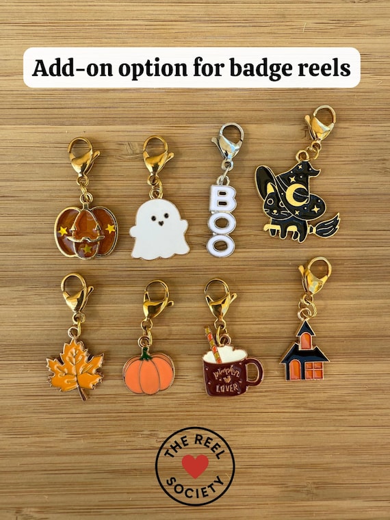 Fall / Halloween Charms | Add-On for Badge Reels, Keychains, Wristlets | Pumpkin, Ghost, Cat, Leaf & More | Cute Autumn Accessories