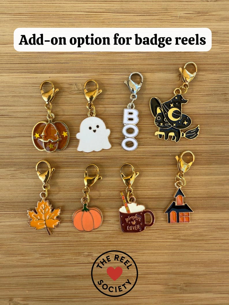 Fall / Halloween Charms | Add-On for Badge Reels, Keychains, Wristlets | Pumpkin, Ghost, Cat, Leaf & More | Cute Autumn Accessories bild 1