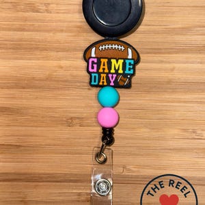Game Day Football Badge Reel: Colorful Sports ID Holder for Nurses & Teachers