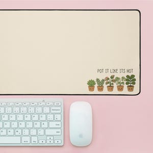 Beige Desk Mat Mouse Pad/Desk Mat – Modern Cute Desk Mat with Houseplants, Minimal Aesthetic Mousepad for Office, Gaming & Home Decor